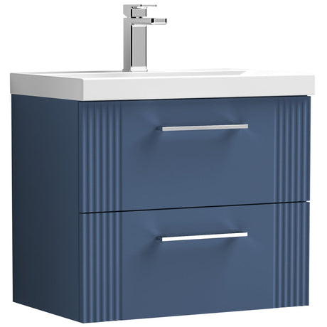 Nuie Deco 600mm Wall Hung 2 Drawer Vanity Unit & Basin Satin Blue DPF393A