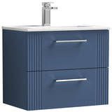 Nuie Deco 600mm Wall Hung 2 Drawer Vanity Unit & Basin Satin Blue DPF393B