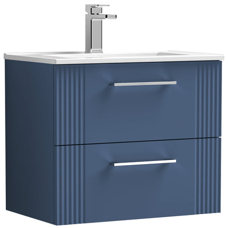Nuie Deco 600mm Wall Hung 2 Drawer Vanity Unit & Basin Satin Blue DPF393B