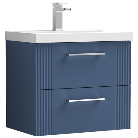 Nuie Deco 600mm Wall Hung 2 Drawer Vanity Unit & Basin Satin Blue DPF393D