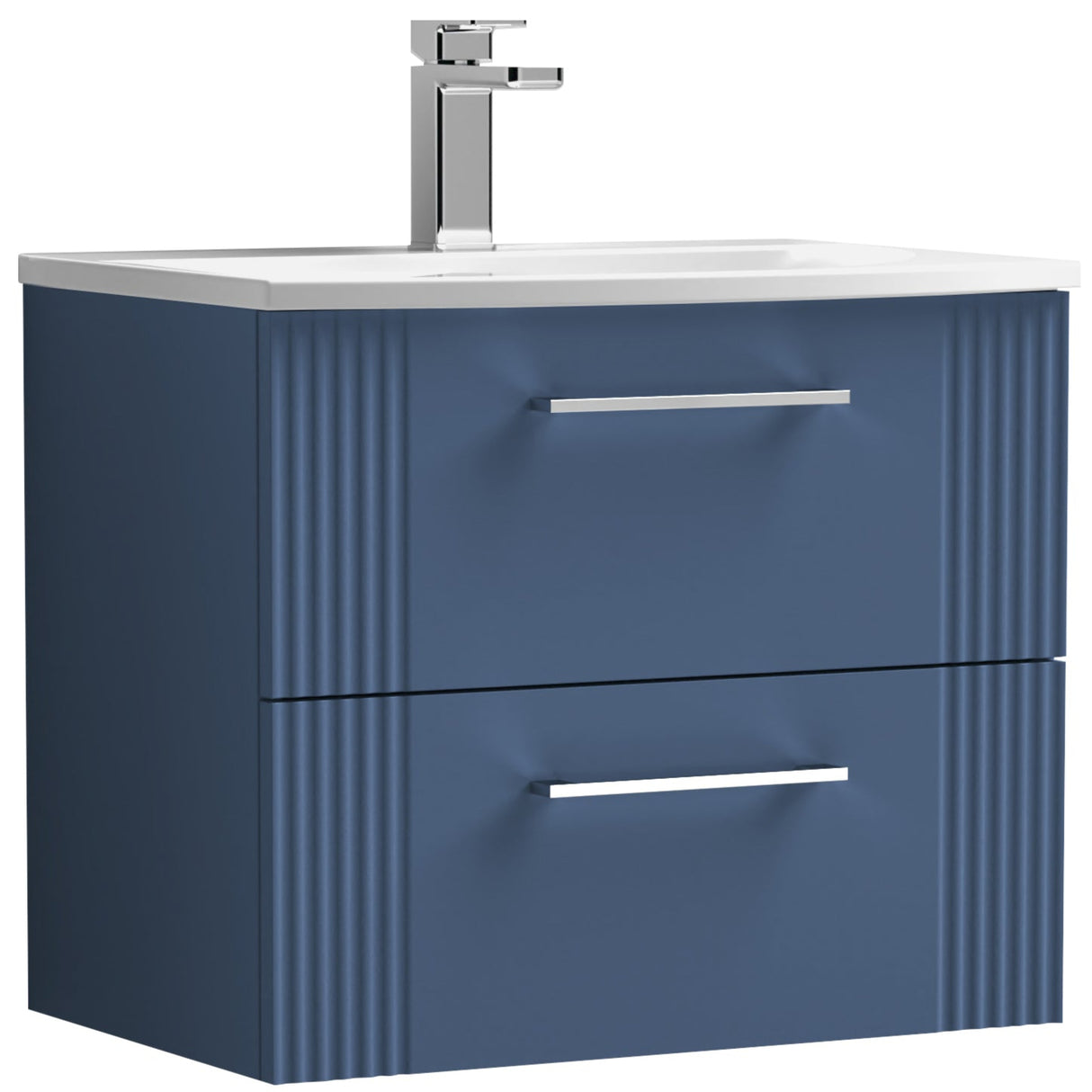 Nuie Deco 600mm Wall Hung 2 Drawer Vanity Unit & Basin Satin Blue DPF393G
