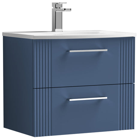 Nuie Deco 600mm Wall Hung 2 Drawer Vanity Unit & Basin Satin Blue DPF393G