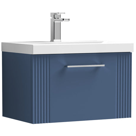 Nuie Deco 600mm Wall Hung 1 Drawer Vanity Unit & Basin Satin Blue DPF394A