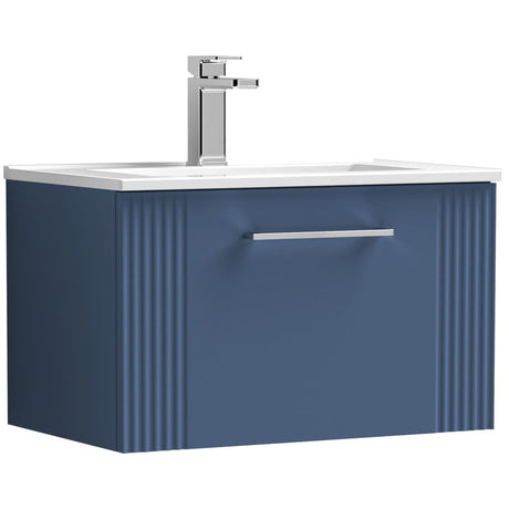 Nuie Deco 600mm Wall Hung 1 Drawer Vanity Unit & Basin Satin Blue DPF394B