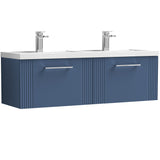 Nuie Deco 1200mm Wall Hung Double Basin Vanity Unit & Basin, 2 Drawers Satin Blue DPF394C