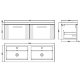 Nuie Deco 1200mm Wall Hung Double Basin Vanity Unit & Basin, 2 Drawers Satin Blue DPF394C LD