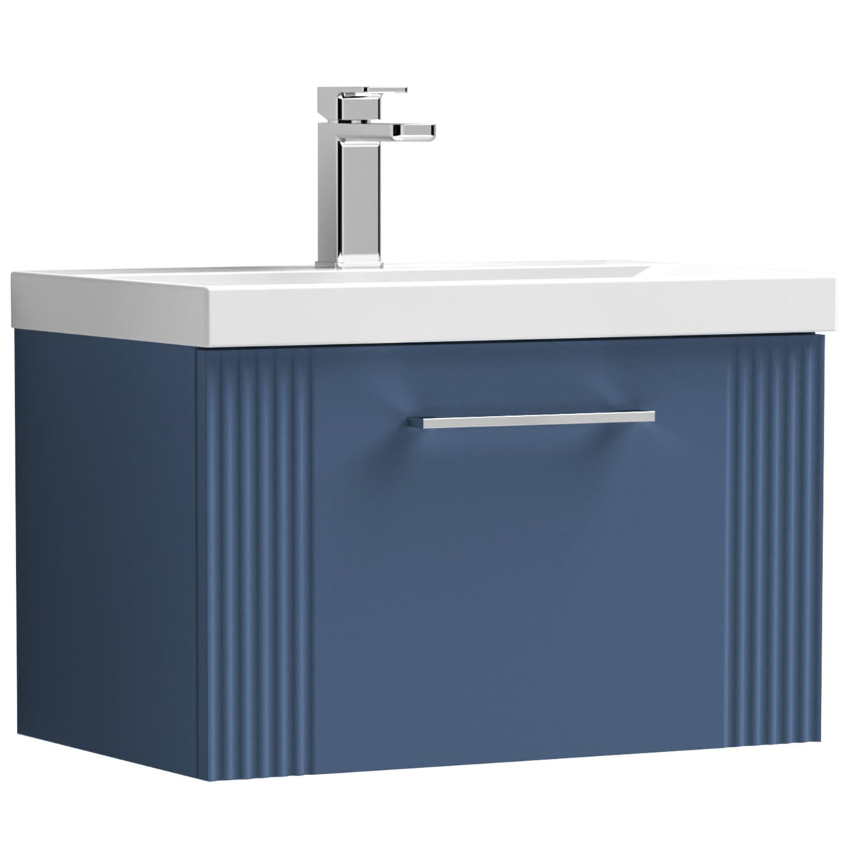 Nuie Deco 600mm Wall Hung 1 Drawer Vanity Unit & Basin Satin Blue DPF394D