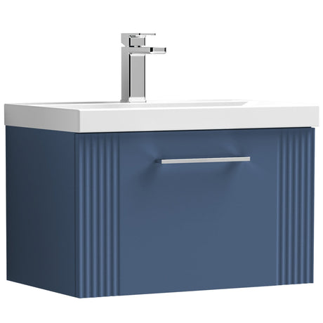 Nuie Deco 600mm Wall Hung 1 Drawer Vanity Unit & Basin Satin Blue DPF394D