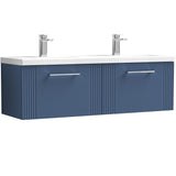 Nuie Deco 1200mm Wall Hung Double Basin Vanity Unit & Basin, 2 Drawers Satin Blue DPF394F