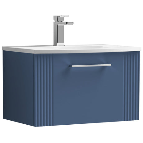 Nuie Deco 600mm Wall Hung 1 Drawer Vanity Unit & Basin Satin Blue DPF394G