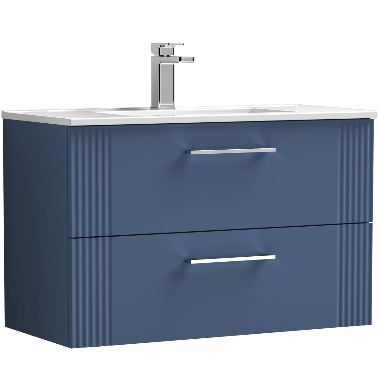 Nuie Deco 800mm Wall Hung 2 Drawer Vanity Unit & Basin Satin Blue DPF395B
