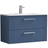 Nuie Deco 800mm Wall Hung 2 Drawer Vanity Unit & Basin Satin Blue DPF395B