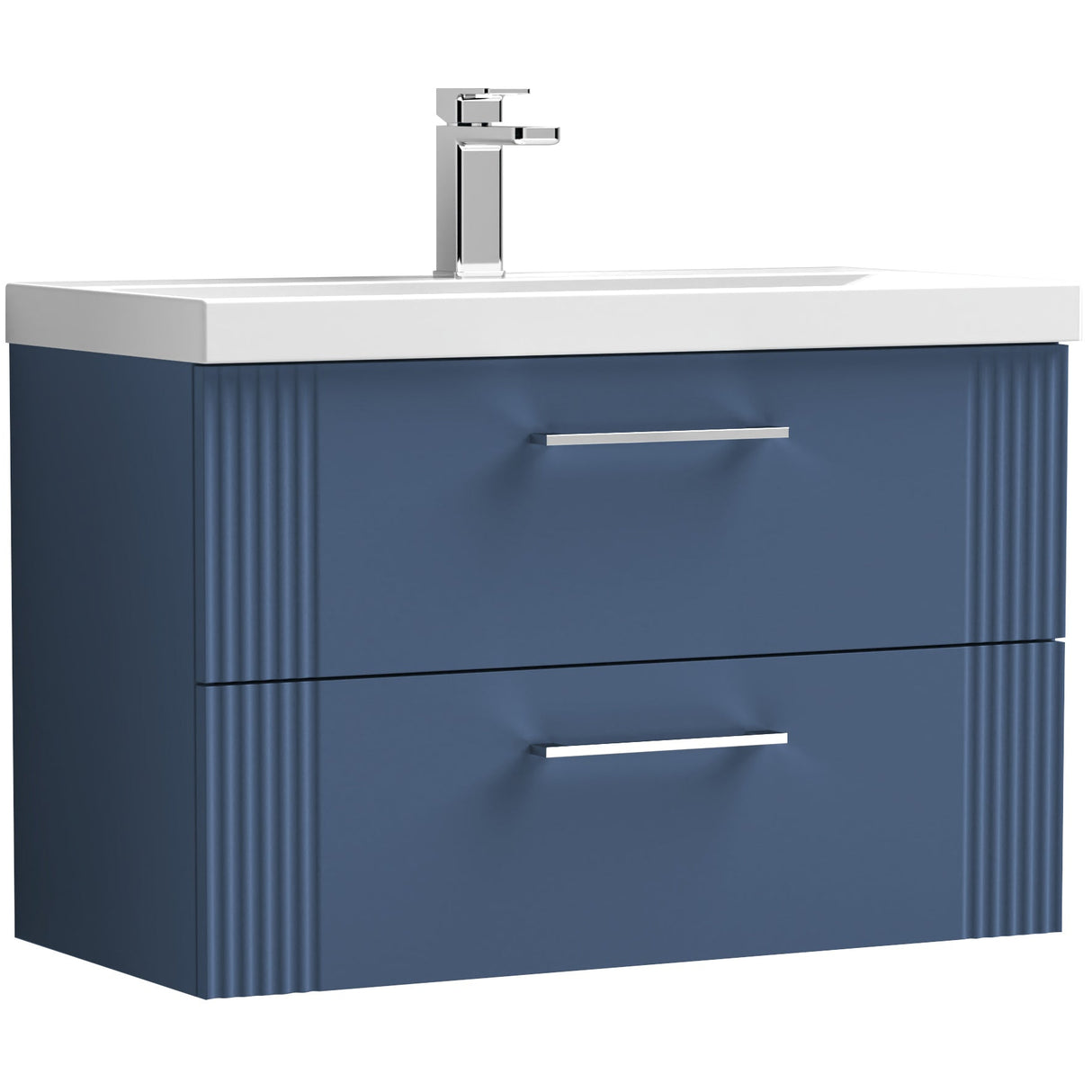 Nuie Deco 800mm Wall Hung 2 Drawer Vanity Unit & Basin Satin Blue DPF395D