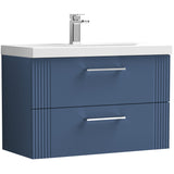 Nuie Deco 800mm Wall Hung 2 Drawer Vanity Unit & Basin Satin Blue DPF395D