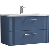 Nuie Deco 800mm Wall Hung 2 Drawer Vanity Unit & Basin Satin Blue DPF395G