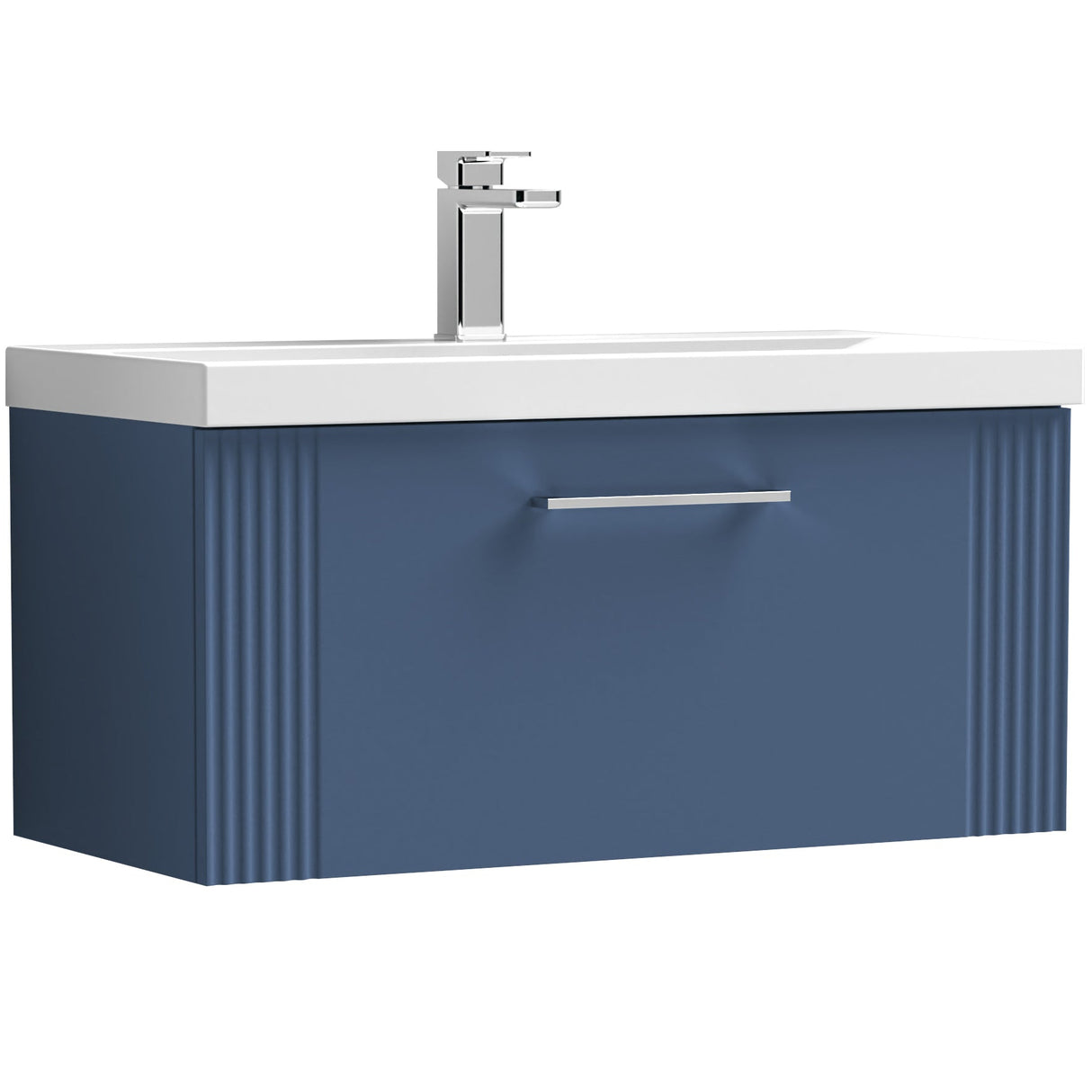 Nuie Deco 800mm Wall Hung 1 Drawer Vanity Unit & Basin Satin Blue DPF396A