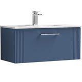 Nuie Deco 800mm Wall Hung 1 Drawer Vanity Unit & Basin Satin Blue DPF396B