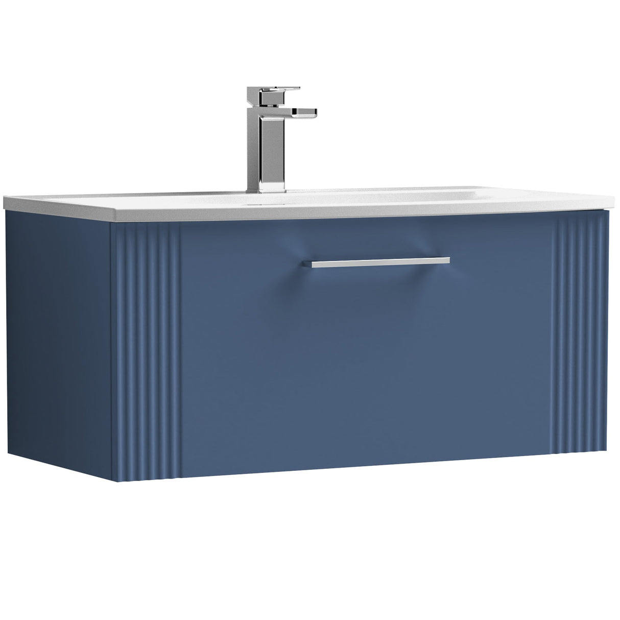 Nuie Deco 800mm Wall Hung 1 Drawer Vanity Unit & Basin Satin Blue DPF396G