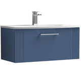 Nuie Deco 800mm Wall Hung 1 Drawer Vanity Unit & Basin Satin Blue DPF396G