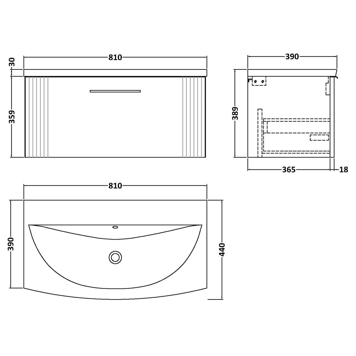 Nuie Deco 800mm Wall Hung 1 Drawer Vanity Unit & Basin Satin Blue DPF396G LD