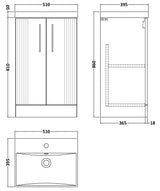 Nuie Deco 500mm Freestanding 2 Door Vanity Unit & Basin Satin Green DPF823D LD