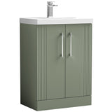 Nuie Deco 600mm Freestanding 2 Door Vanity Unit & Basin Satin Green DPF825A