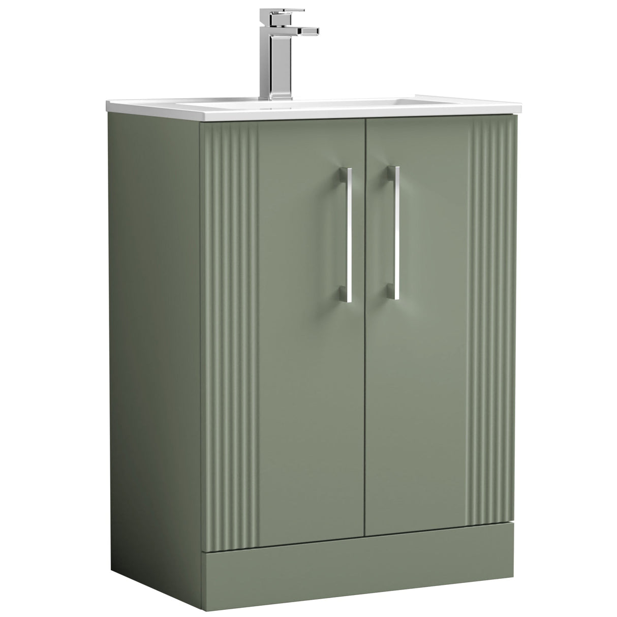 Nuie Deco 600mm Freestanding 2 Door Vanity Unit & Basin Satin Green DPF825B