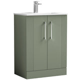 Nuie Deco 600mm Freestanding 2 Door Vanity Unit & Basin Satin Green DPF825B