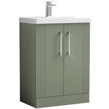 Nuie Deco 600mm Freestanding 2 Door Vanity Unit & Basin Satin Green DPF825D