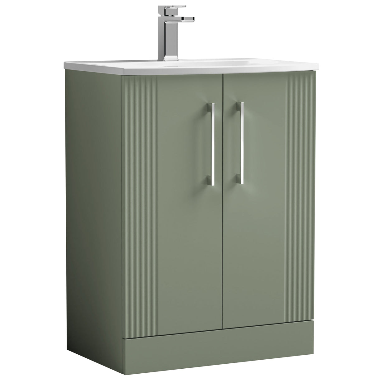 Nuie Deco 600mm Freestanding 2 Door Vanity Unit & Basin Satin Green DPF825G