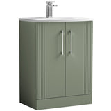 Nuie Deco 600mm Freestanding 2 Door Vanity Unit & Basin Satin Green DPF825G