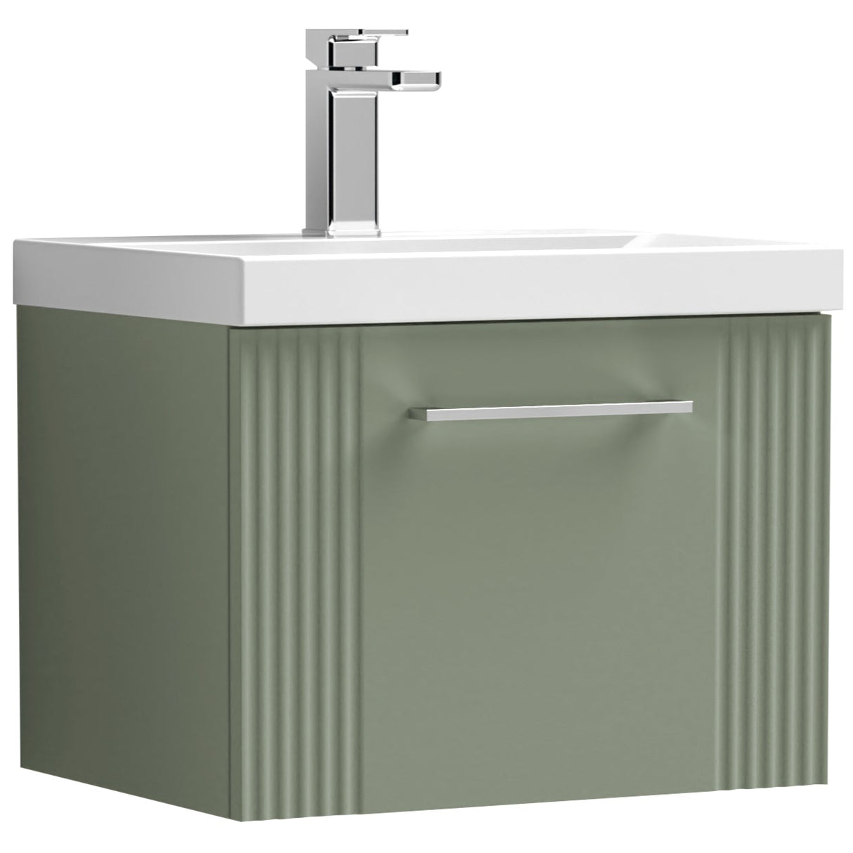 Nuie Deco 500mm Wall Hung 1 Drawer Vanity Unit & Basin Satin Green DPF891A