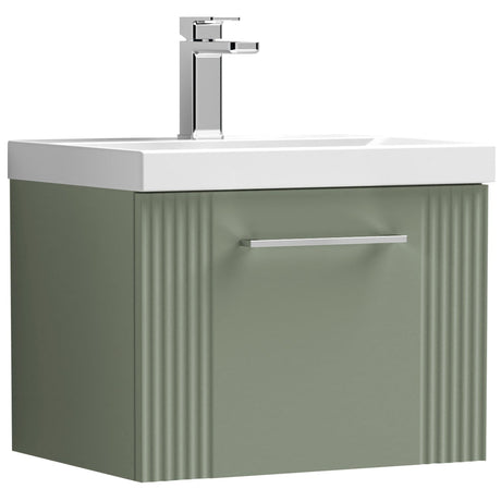 Nuie Deco 500mm Wall Hung 1 Drawer Vanity Unit & Basin Satin Green DPF891A