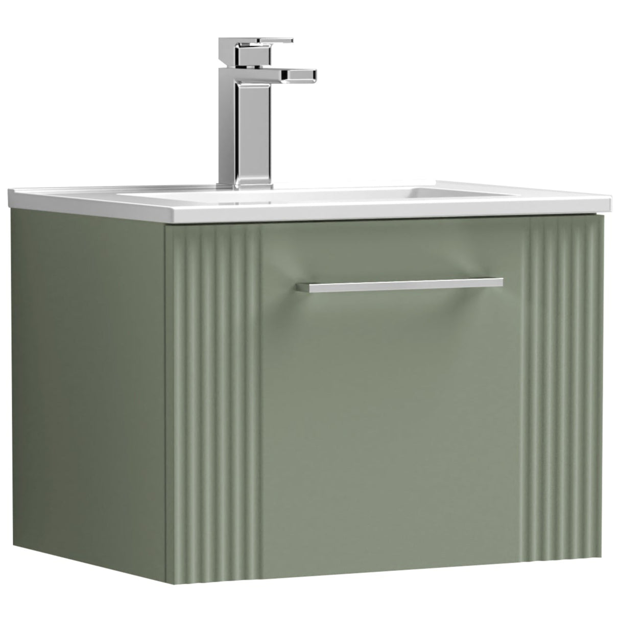 Nuie Deco 500mm Wall Hung 1 Drawer Vanity Unit & Basin Satin Green DPF891B