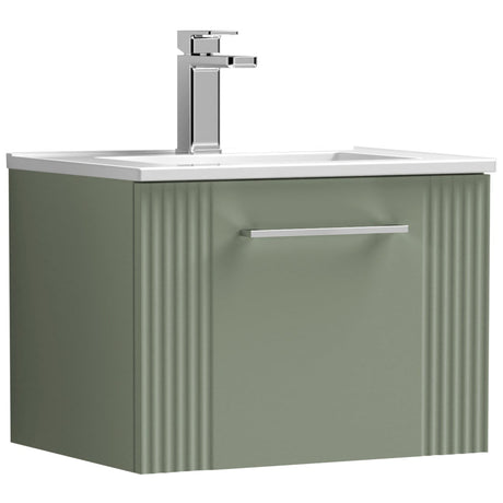 Nuie Deco 500mm Wall Hung 1 Drawer Vanity Unit & Basin Satin Green DPF891B