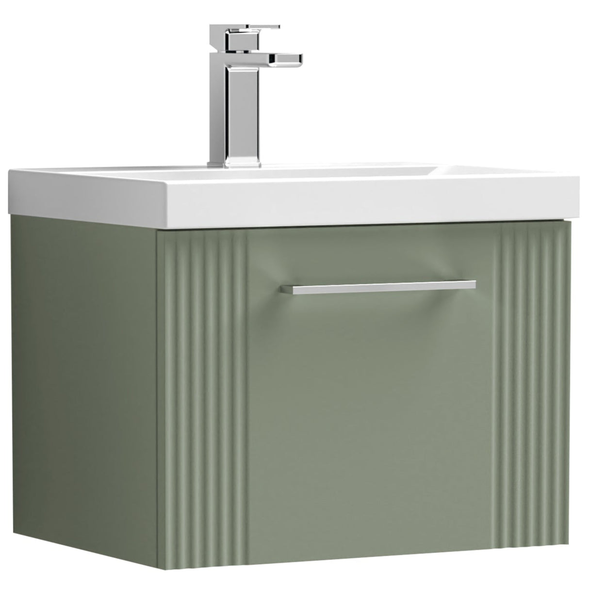 Nuie Deco 500mm Wall Hung 1 Drawer Vanity Unit & Basin Satin Green DPF891D