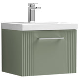 Nuie Deco 500mm Wall Hung 1 Drawer Vanity Unit & Basin Satin Green DPF891D