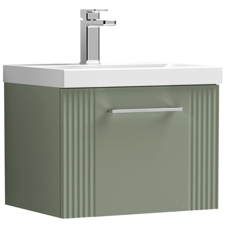 Nuie Deco 500mm Wall Hung 1 Drawer Vanity Unit & Basin Satin Green DPF891D