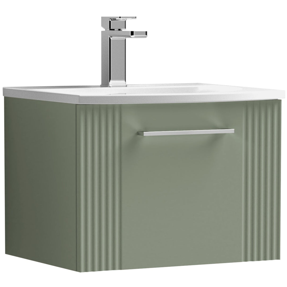 Nuie Deco 500mm Wall Hung 1 Drawer Vanity Unit & Basin Satin Green DPF891G