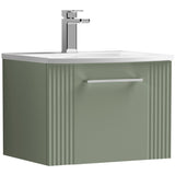 Nuie Deco 500mm Wall Hung 1 Drawer Vanity Unit & Basin Satin Green DPF891G