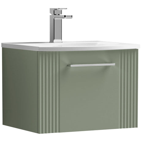 Nuie Deco 500mm Wall Hung 1 Drawer Vanity Unit & Basin Satin Green DPF891G