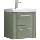 Nuie Deco 500mm Wall Hung 2 Drawer Vanity Unit & Basin Satin Green DPF892A