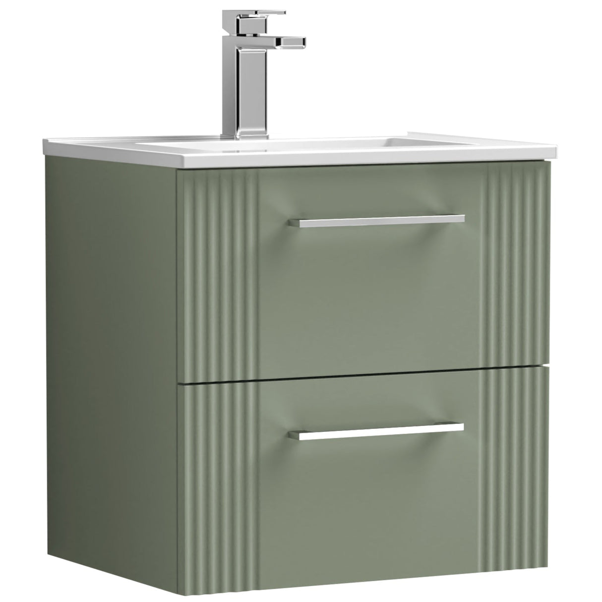 Nuie Deco 500mm Wall Hung 2 Drawer Vanity Unit & Basin Satin Green DPF892B