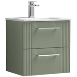 Nuie Deco 500mm Wall Hung 2 Drawer Vanity Unit & Basin Satin Green DPF892B