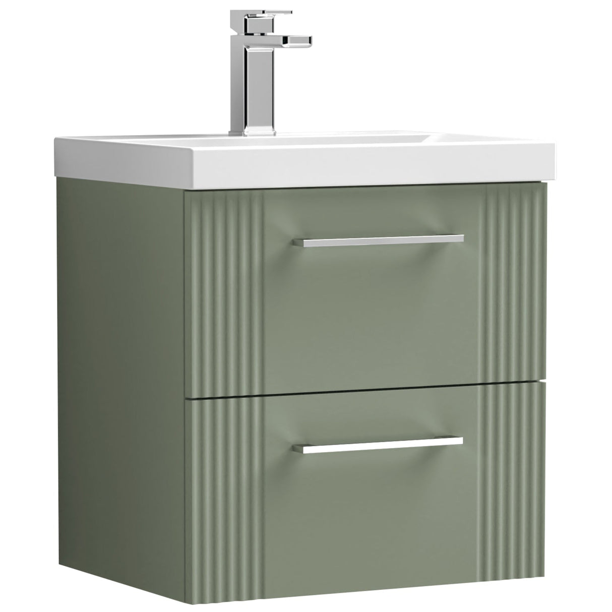 Nuie Deco 500mm Wall Hung 2 Drawer Vanity Unit & Basin Satin Green DPF892D