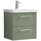 Nuie Deco 500mm Wall Hung 2 Drawer Vanity Unit & Basin Satin Green DPF892D