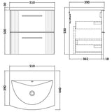 Nuie Deco 500mm Wall Hung 2 Drawer Vanity Unit & Basin Satin Green DPF892G LD