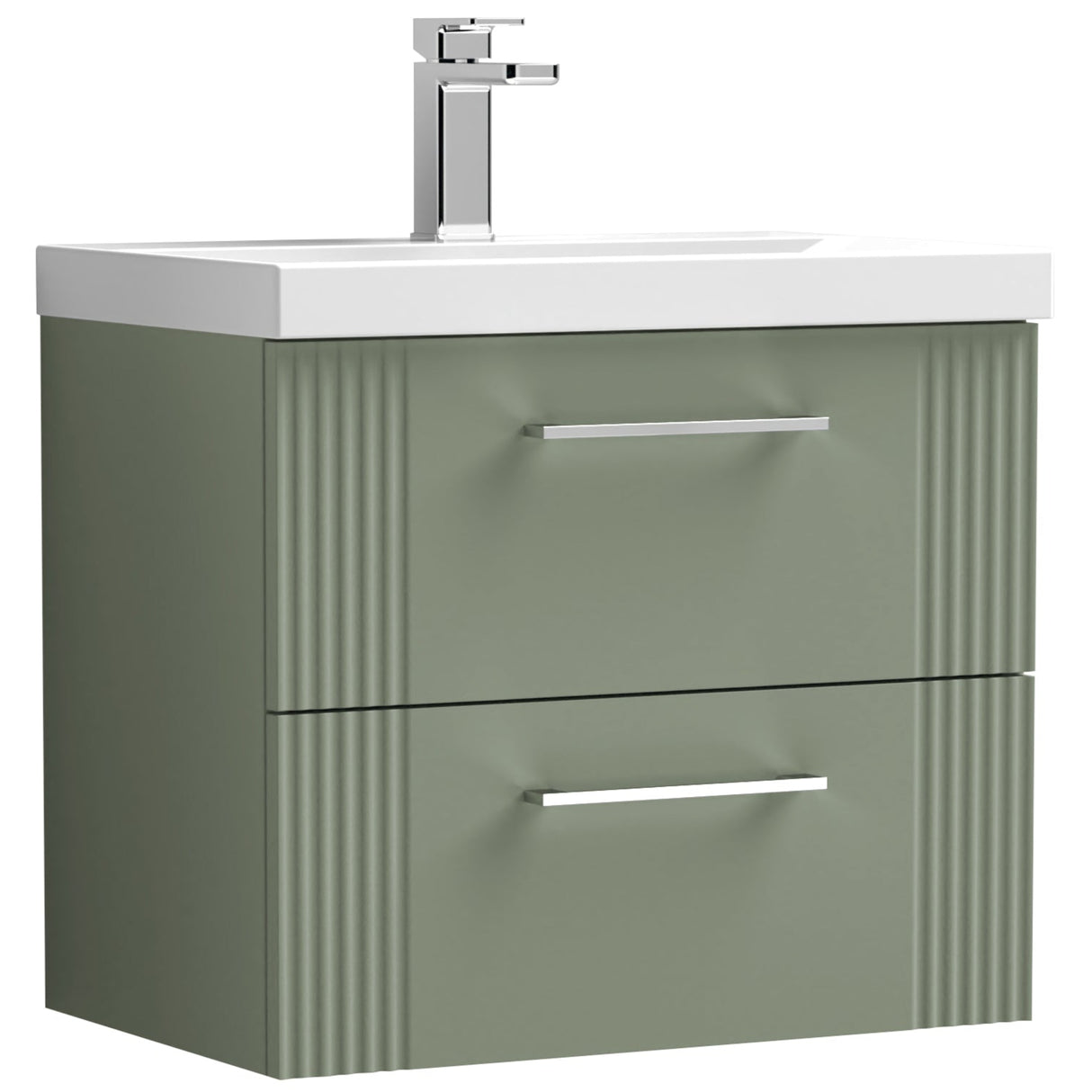 Nuie Deco 600mm Wall Hung 2 Drawer Vanity Unit & Basin Satin Green DPF893A