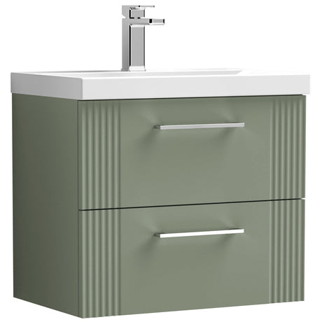 Nuie Deco 600mm Wall Hung 2 Drawer Vanity Unit & Basin Satin Green DPF893A