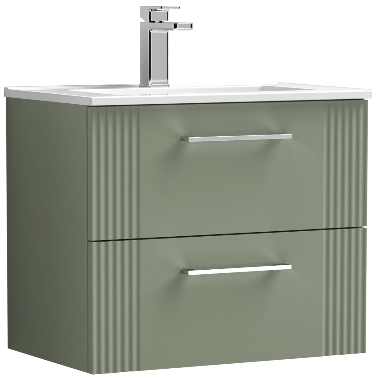 Nuie Deco 600mm Wall Hung 2 Drawer Vanity Unit & Basin Satin Green DPF893B